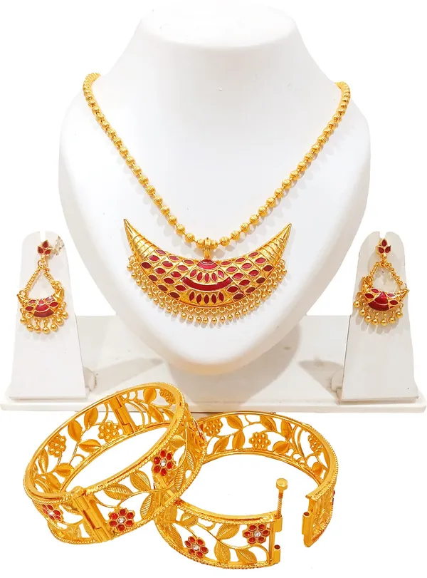 Assamese_Traditional_Red_Colour_Joonbiri_Combo_Jewellery_Set_For_Women_&_Girl